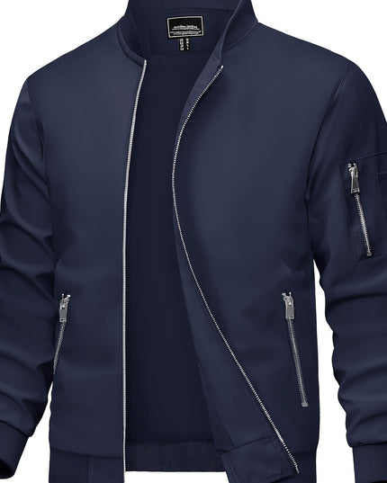 Lightweight Men's Bomber Jacket - Casual Zip Up Windbreaker