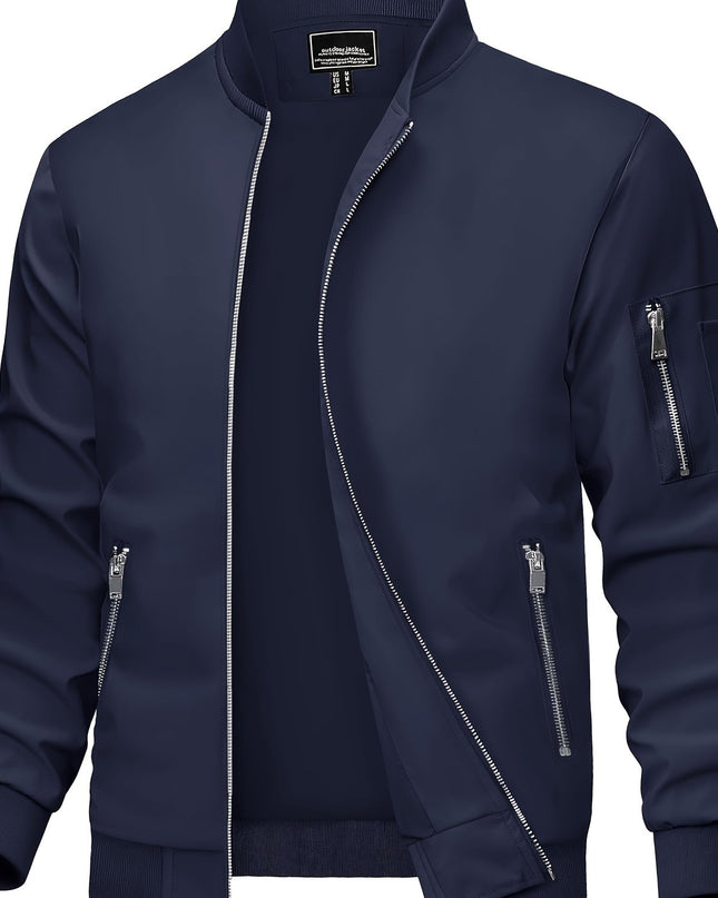 Lightweight Men's Bomber Jacket - Casual Zip Up Windbreaker