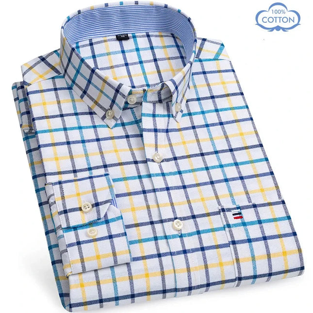 Luxury Plus Size Cotton Oxford Shirt - Buttoned Plaid for Men