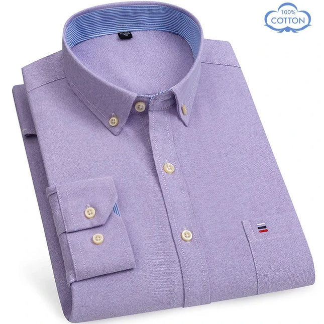Luxury Plus Size Cotton Oxford Shirt - Buttoned Plaid for Men