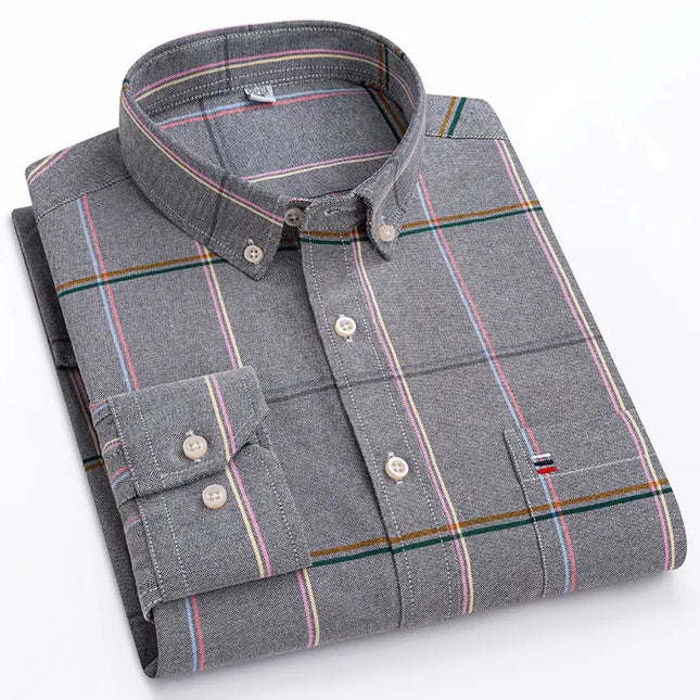 Luxury Plus Size Cotton Oxford Shirt - Buttoned Plaid for Men