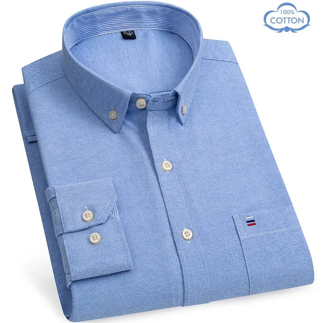 Luxury Plus Size Cotton Oxford Shirt - Buttoned Plaid for Men