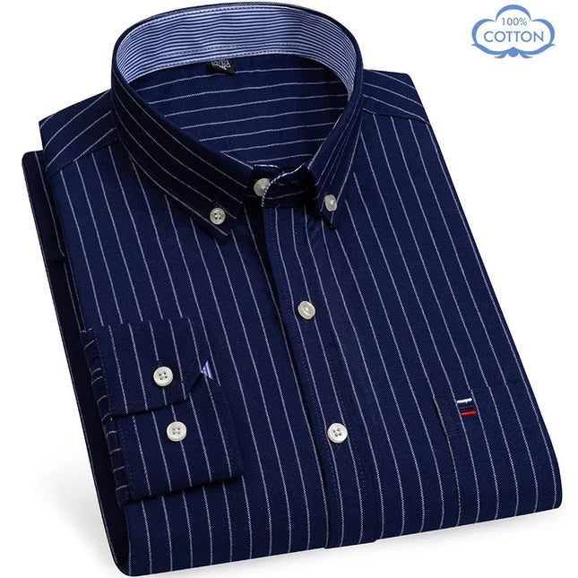 Luxury Plus Size Cotton Oxford Shirt - Buttoned Plaid for Men