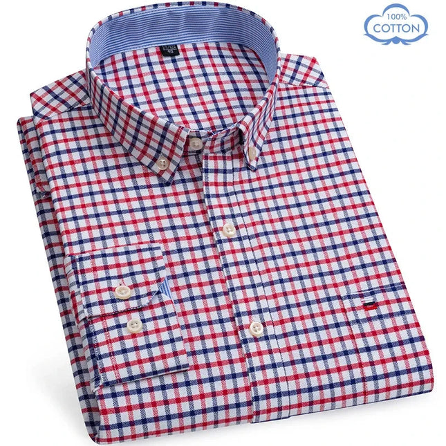 Luxury Plus Size Cotton Oxford Shirt - Buttoned Plaid for Men