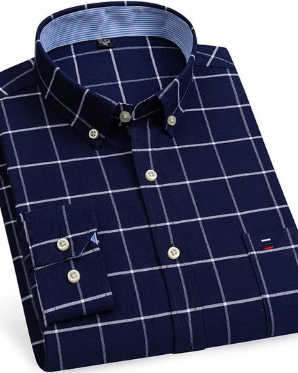 Luxury Plus Size Cotton Oxford Shirt - Buttoned Plaid for Men