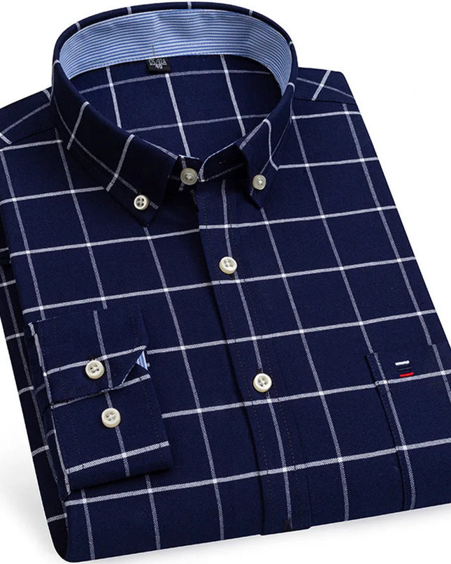 Luxury Plus Size Cotton Oxford Shirt - Buttoned Plaid for Men