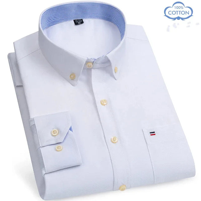 Luxury Plus Size Cotton Oxford Shirt - Buttoned Plaid for Men