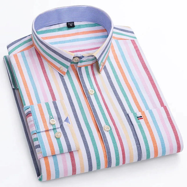 Luxury Plus Size Cotton Oxford Shirt - Buttoned Plaid for Men