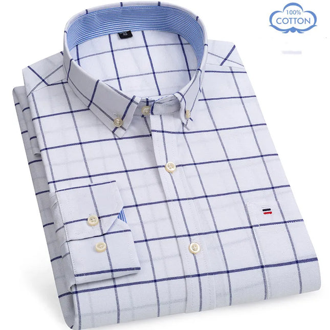 Luxury Plus Size Cotton Oxford Shirt - Buttoned Plaid for Men