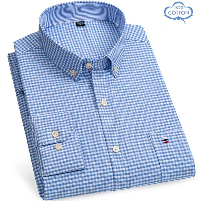 Luxury Plus Size Cotton Oxford Shirt - Buttoned Plaid for Men