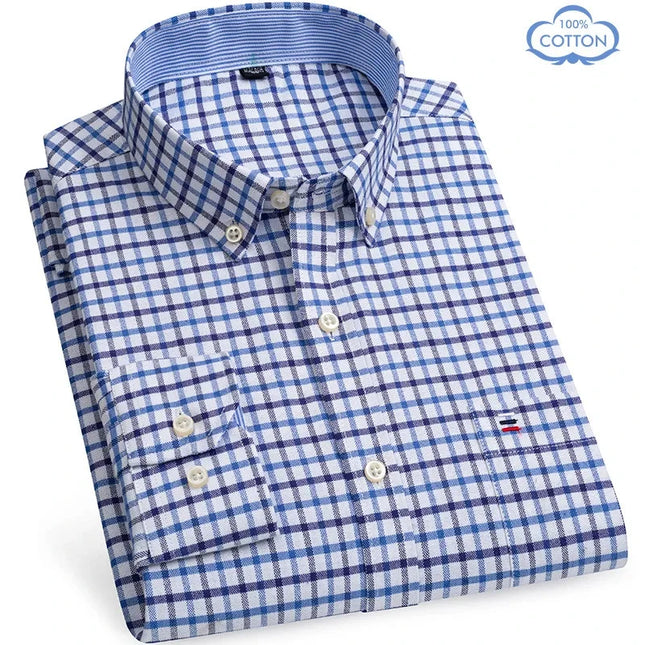 Luxury Plus Size Cotton Oxford Shirt - Buttoned Plaid for Men