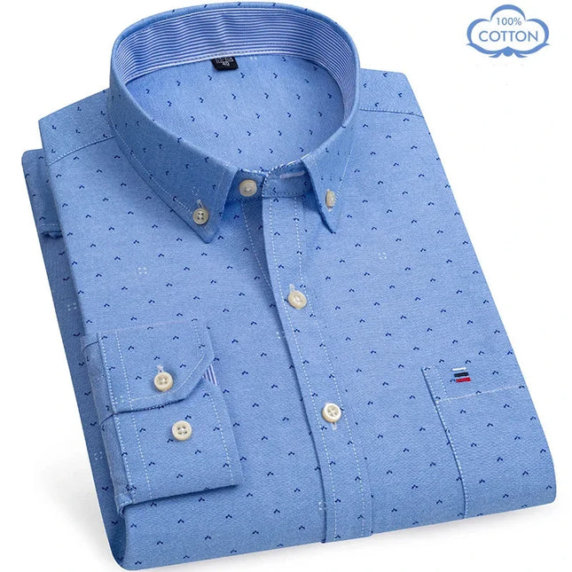 Luxury Plus Size Cotton Oxford Shirt - Buttoned Plaid for Men