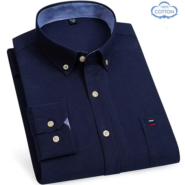 Luxury Plus Size Cotton Oxford Shirt - Buttoned Plaid for Men