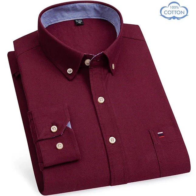 Luxury Plus Size Cotton Oxford Shirt - Buttoned Plaid for Men