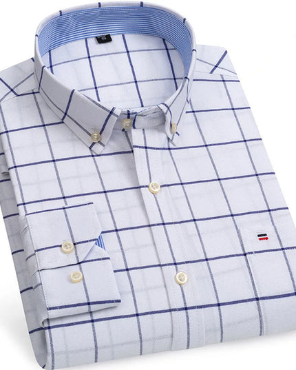 Luxury Plus Size Cotton Oxford Shirt - Buttoned Plaid for Men