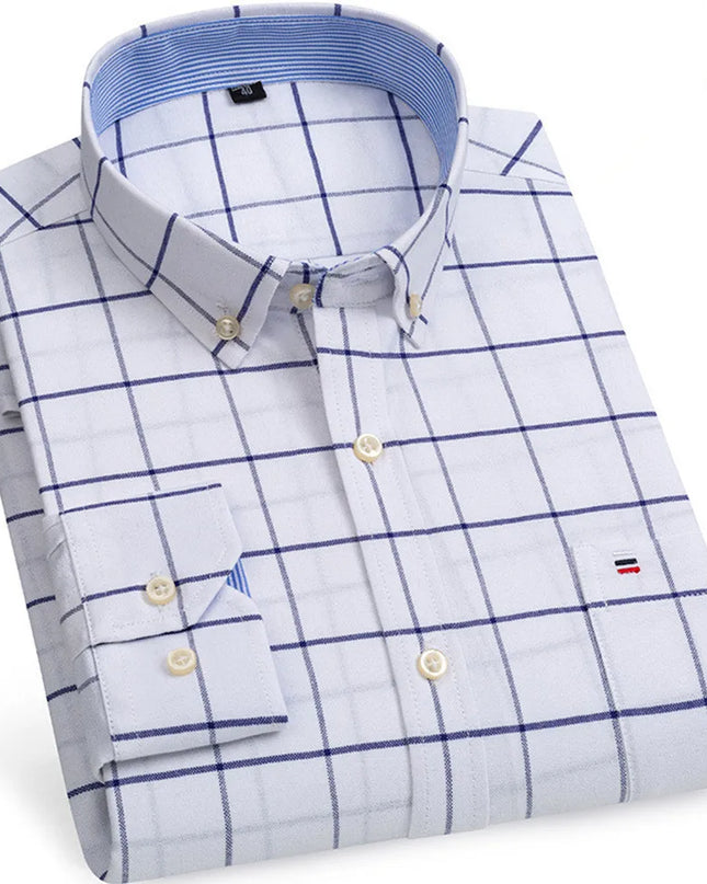 Luxury Plus Size Cotton Oxford Shirt - Buttoned Plaid for Men