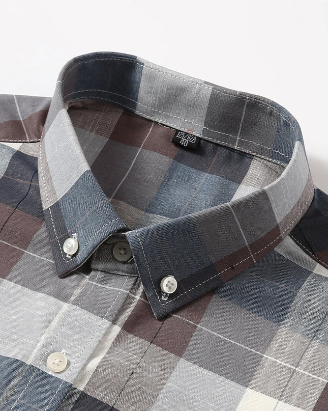 Luxury Plus Size Cotton Oxford Shirt - Buttoned Plaid for Men