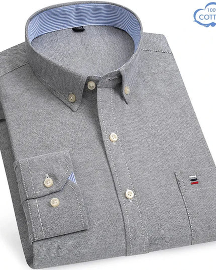 Luxury Plus Size Cotton Oxford Shirt - Buttoned Plaid for Men