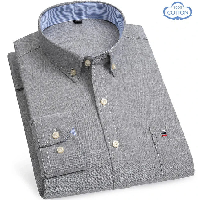 Luxury Plus Size Cotton Oxford Shirt - Buttoned Plaid for Men