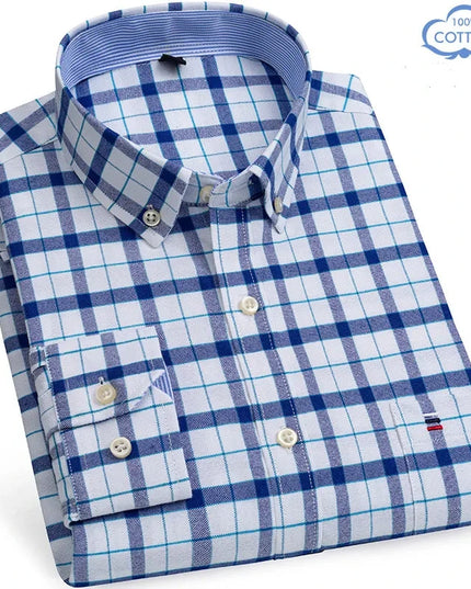 Luxury Plus Size Cotton Oxford Shirt - Buttoned Plaid for Men