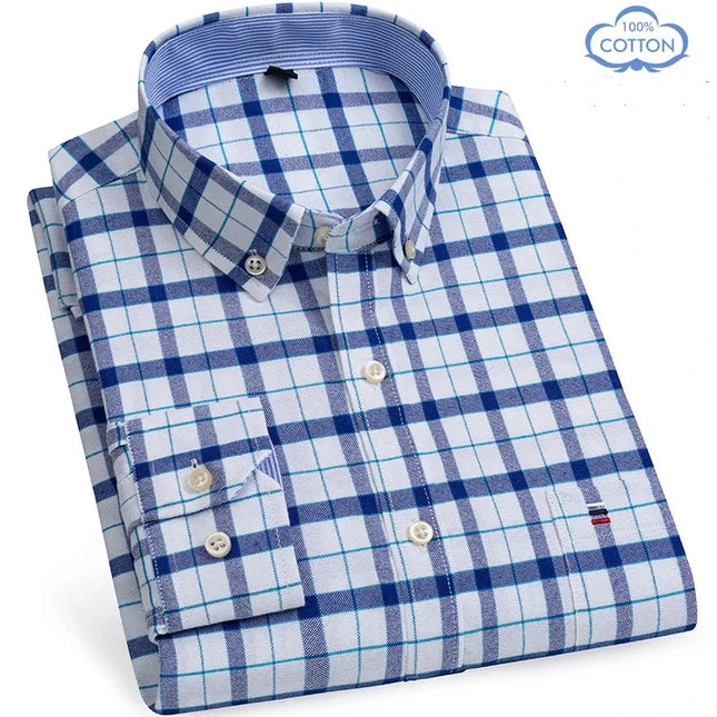 Luxury Plus Size Cotton Oxford Shirt - Buttoned Plaid for Men