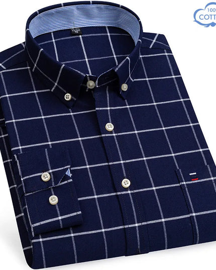 Luxury Plus Size Cotton Oxford Shirt - Buttoned Plaid for Men