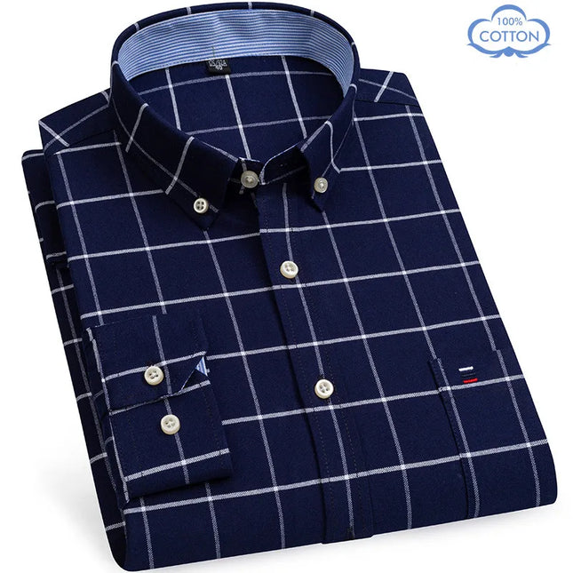 Luxury Plus Size Cotton Oxford Shirt - Buttoned Plaid for Men