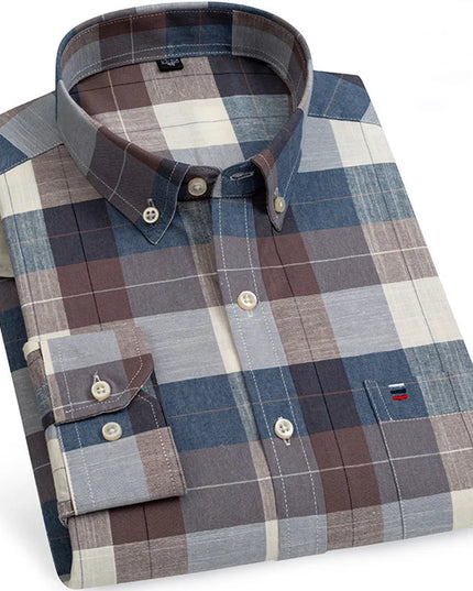 Luxury Plus Size Cotton Oxford Shirt - Buttoned Plaid for Men