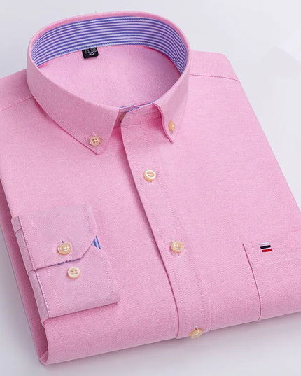 Men's 100% Cotton Long Sleeve Dress Shirt - Oxford Plaid Style