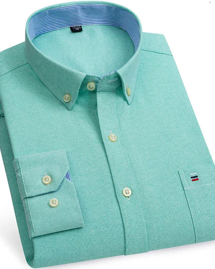 Men's 100% Cotton Long Sleeve Dress Shirt - Oxford Plaid Style