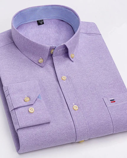 Men's 100% Cotton Long Sleeve Dress Shirt - Oxford Plaid Style