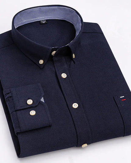 Men's 100% Cotton Long Sleeve Dress Shirt - Oxford Plaid Style