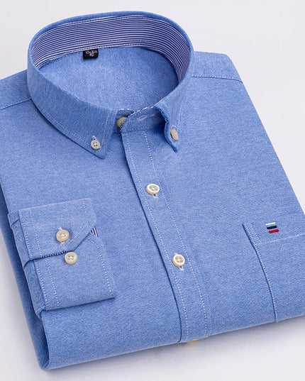 Men's 100% Cotton Long Sleeve Dress Shirt - Oxford Plaid Style