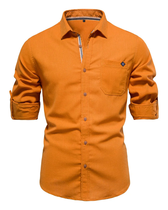 Men's 100% Cotton Long Sleeve Shirt - Casual Turn-Down Collar