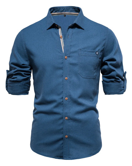 Men's 100% Cotton Long Sleeve Shirt - Casual Turn-Down Collar