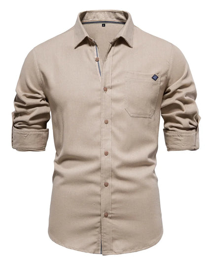 Men's 100% Cotton Long Sleeve Shirt - Casual Turn-Down Collar