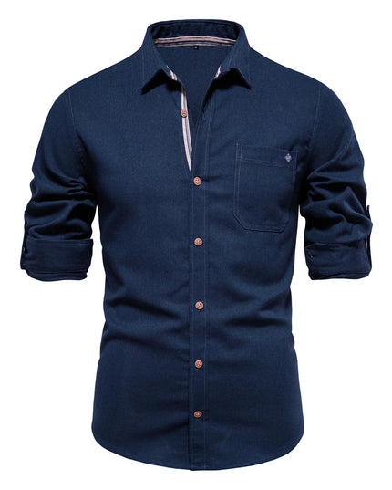 Men's 100% Cotton Long Sleeve Shirt - Casual Turn-Down Collar