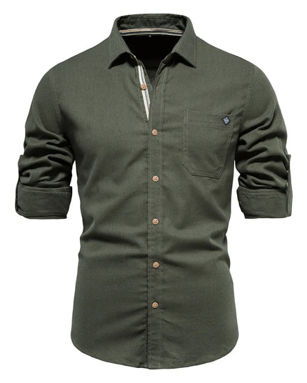 Men's 100% Cotton Long Sleeve Shirt - Casual Turn-Down Collar