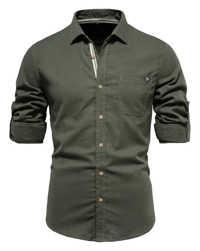 Men's 100% Cotton Long Sleeve Shirt - Casual Turn-Down Collar