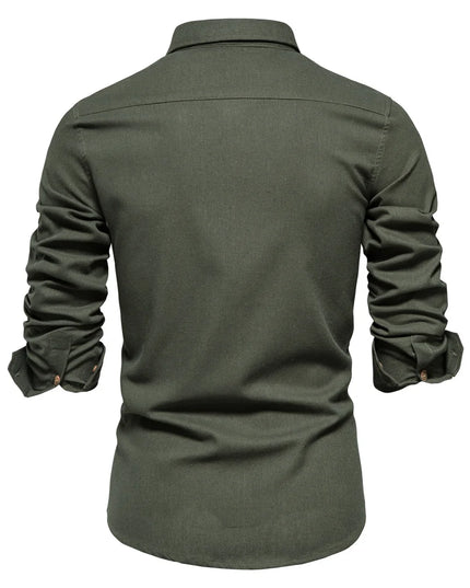 Men's 100% Cotton Long Sleeve Shirt - Casual Turn-Down Collar