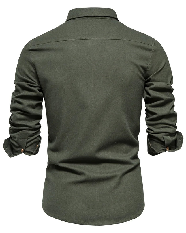 Men's 100% Cotton Long Sleeve Shirt - Casual Turn-Down Collar