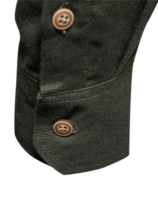 Men's 100% Cotton Long Sleeve Shirt - Casual Turn-Down Collar