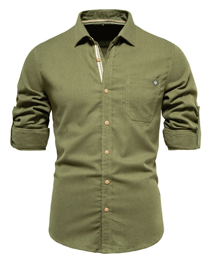 Men's 100% Cotton Long Sleeve Shirt - Casual Turn-Down Collar