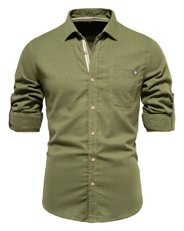 Men's 100% Cotton Long Sleeve Shirt - Casual Turn-Down Collar