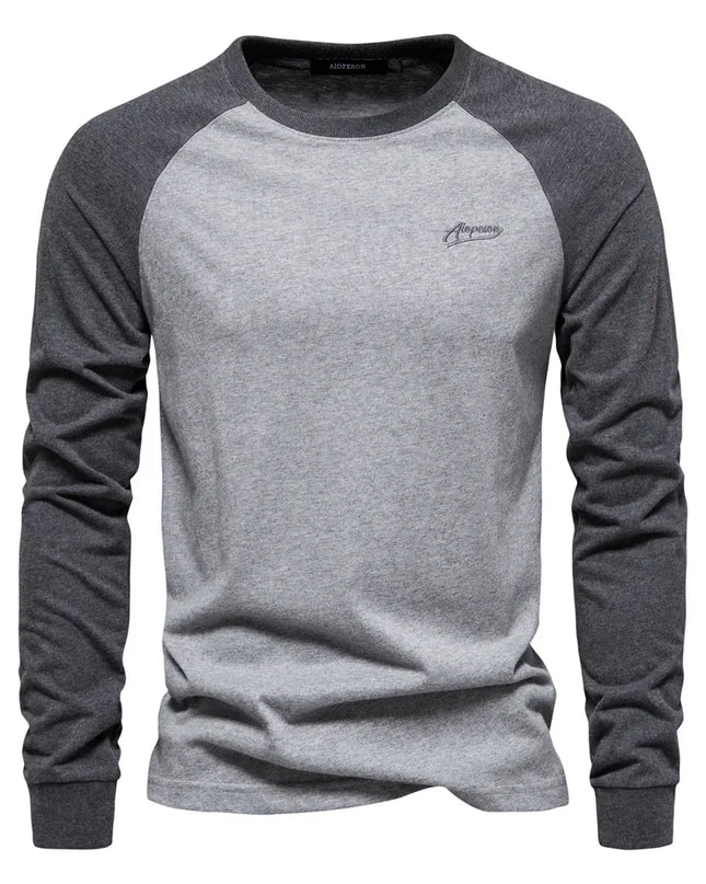 Men's 100% Cotton Long Sleeve T-Shirt - Casual O-Neck Tee