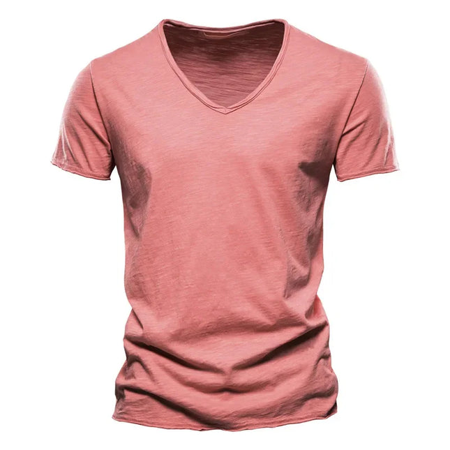 Men's 100% Cotton V-Neck T-Shirt - Slim Fit Casual Tees