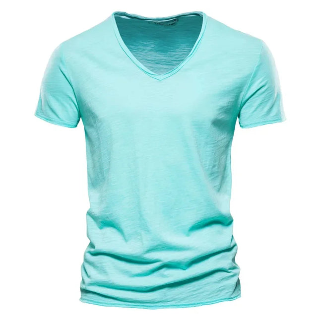 Men's 100% Cotton V-Neck T-Shirt - Slim Fit Casual Tees