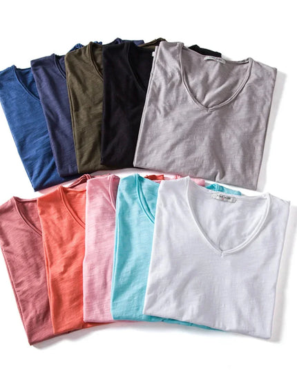 Men's 100% Cotton V-Neck T-Shirt - Slim Fit Casual Tees