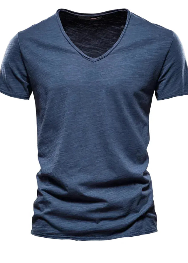 Men's 100% Cotton V-Neck T-Shirt - Slim Fit Casual Tees