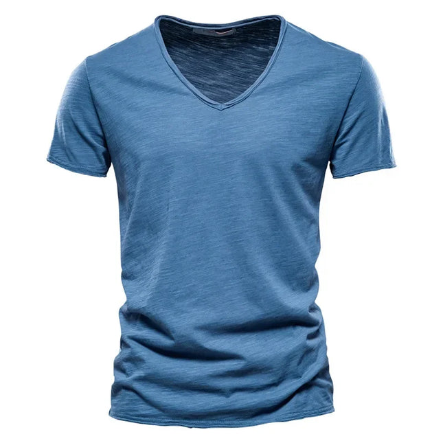 Men's 100% Cotton V-Neck T-Shirt - Slim Fit Casual Top
